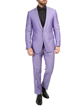 Mens Slim Fit Sharkskin Shawl Prom Tuxedo in Lavender