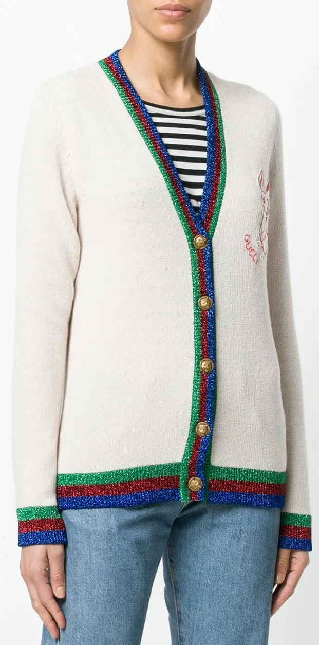 Metallic Tri-Stripe Trim Knitted Cardigan