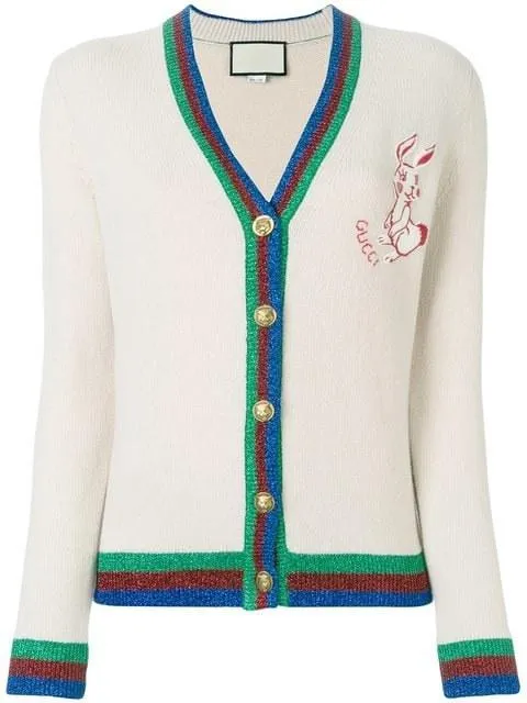 Metallic Tri-Stripe Trim Knitted Cardigan