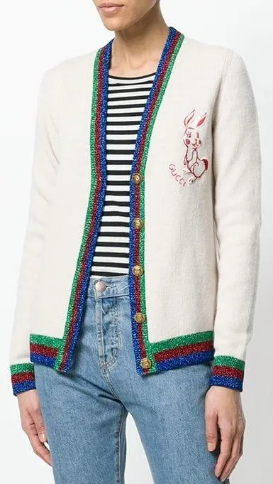 Metallic Tri-Stripe Trim Knitted Cardigan