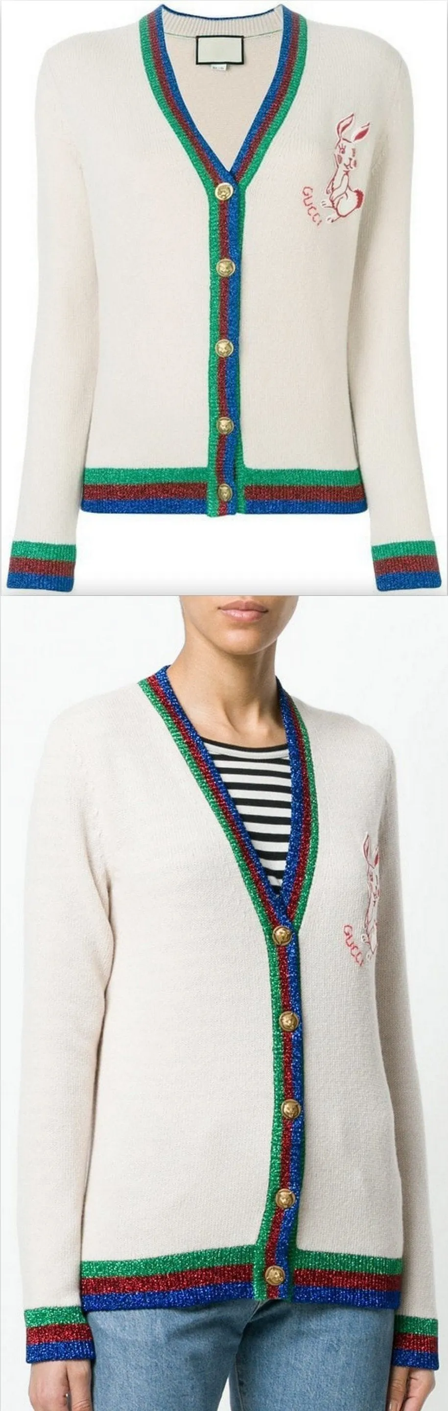 Metallic Tri-Stripe Trim Knitted Cardigan