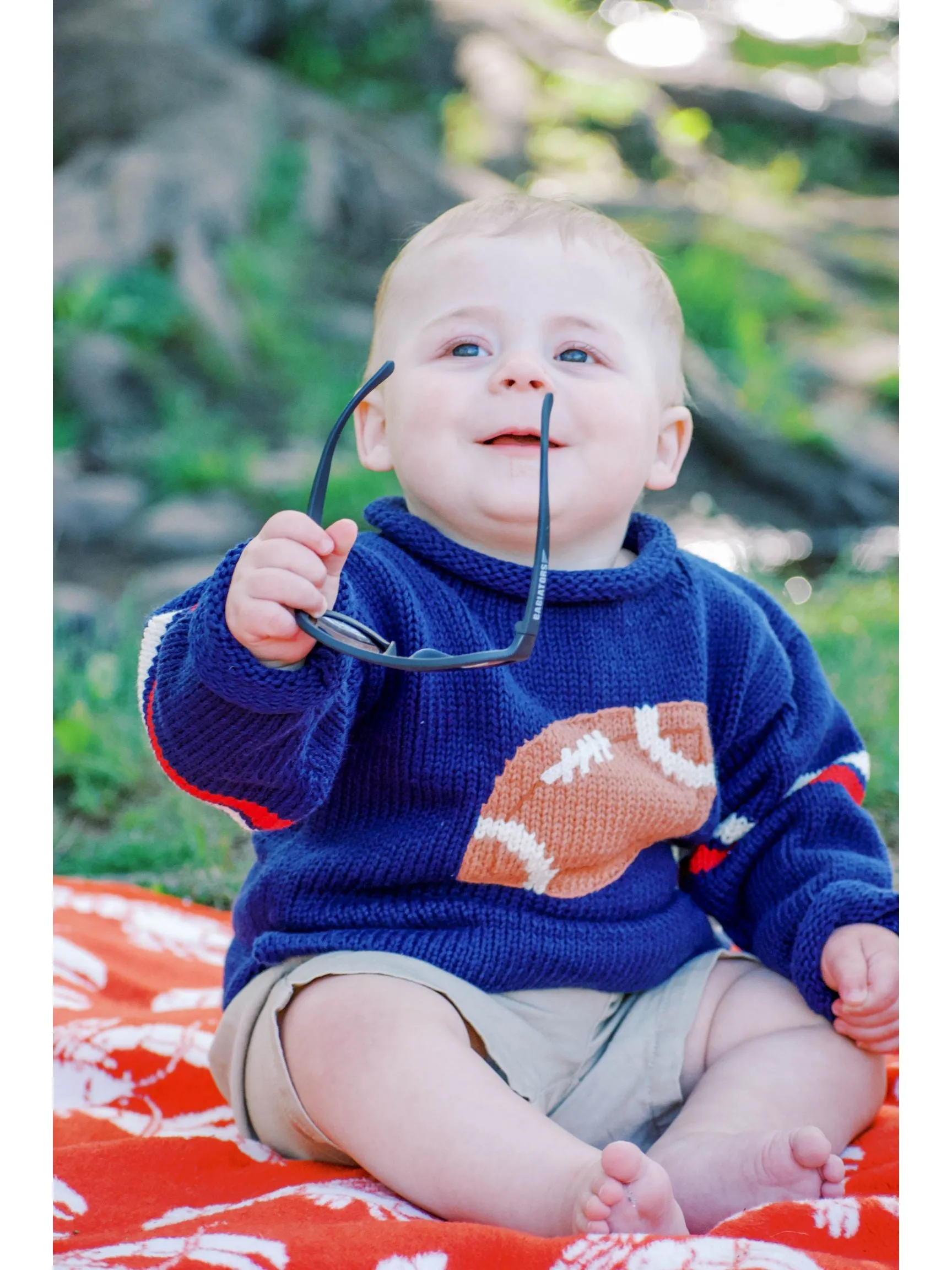 Navy and Red Football Roll Neck Sweater