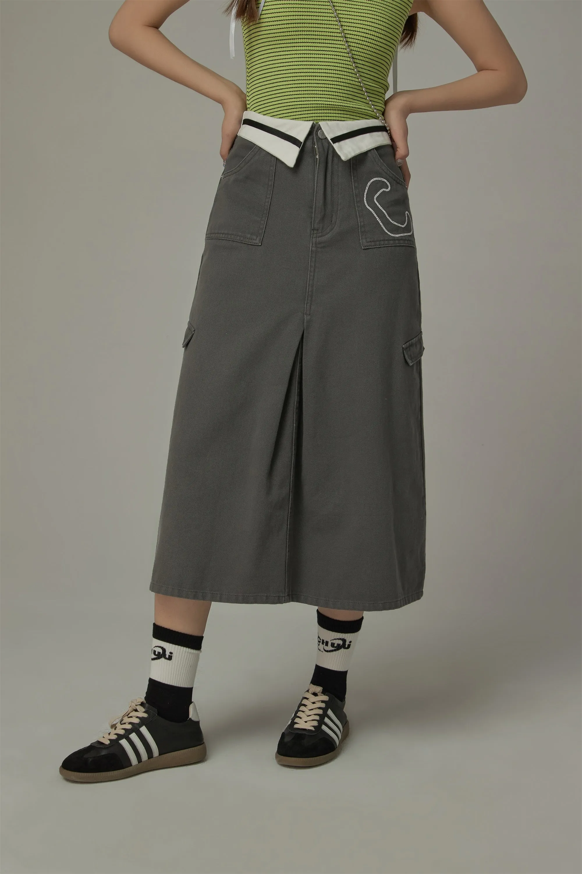 Pocket A-Line Long Skirt