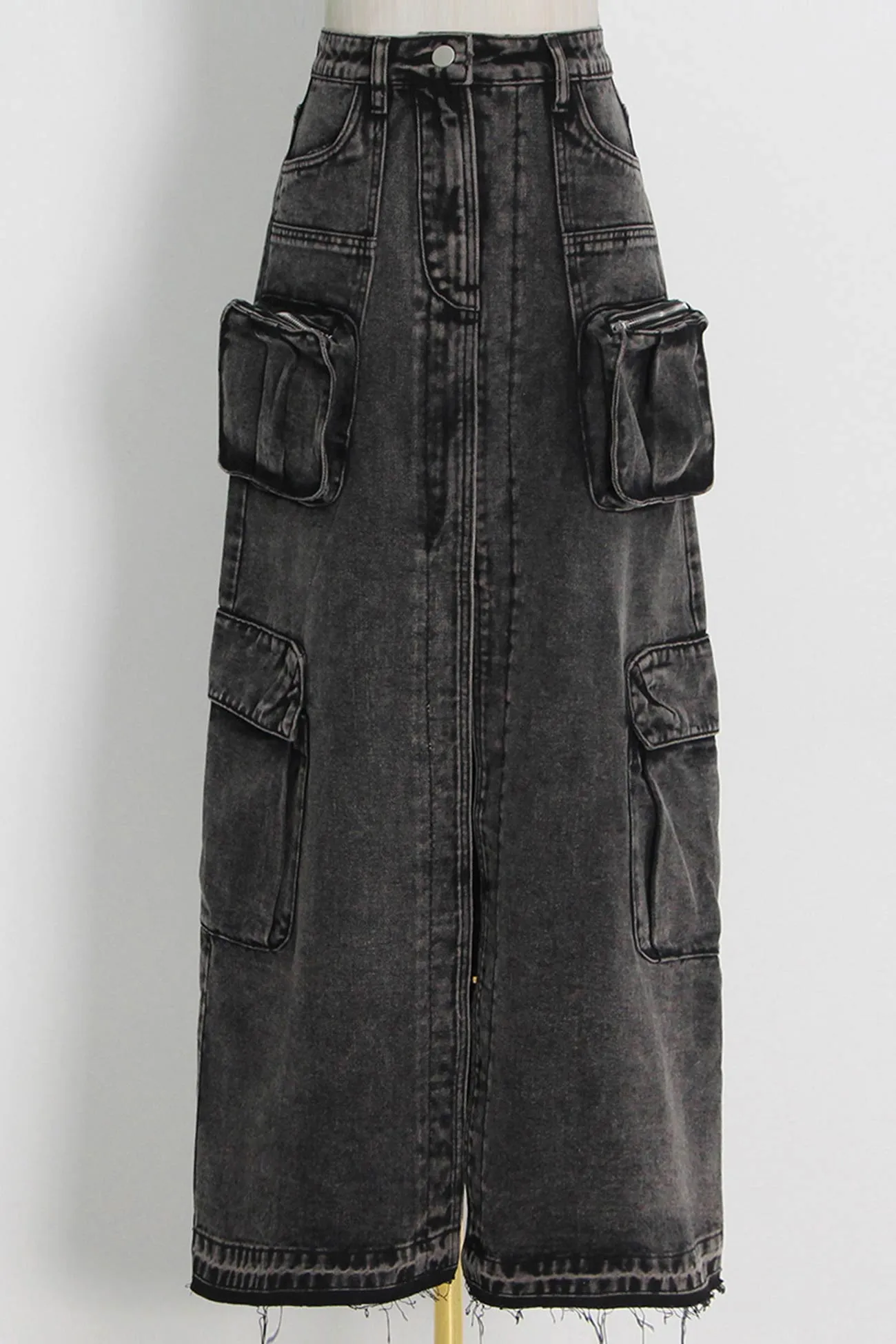 Pocket Patchwork Slit A-line Denim Cargo Skirt