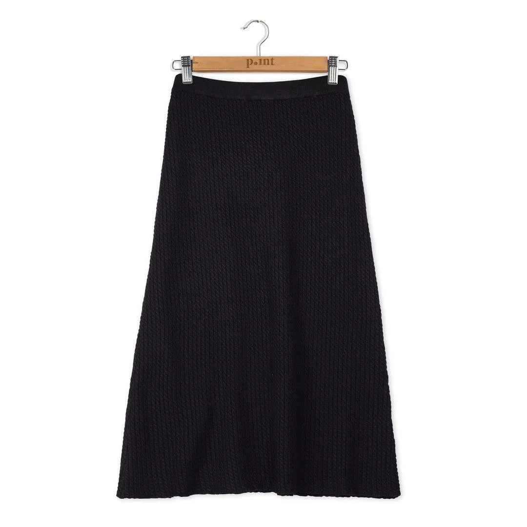 Point Cableknit A-line Midi Skirt