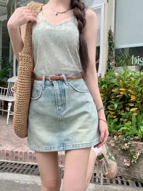 Retro Casual A-line Jean Mini Skirt