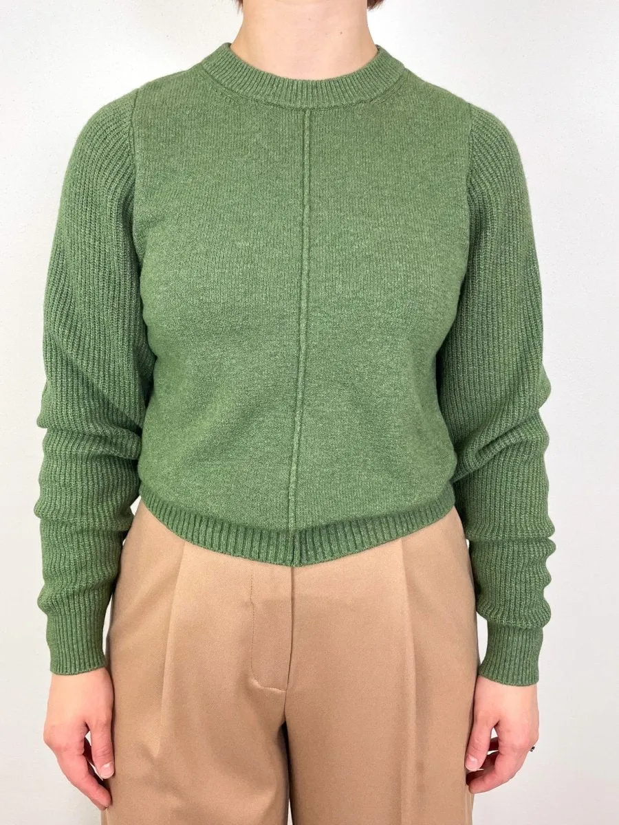 Rib Sleeve Crewneck Sweater in Wintergreen