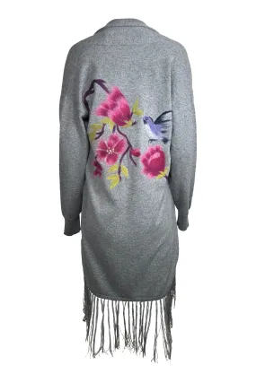 Saccharine New York 100% Cashmere Fringed Cardigan  SA22-116 / Bicolor Floral Motif / Flannel