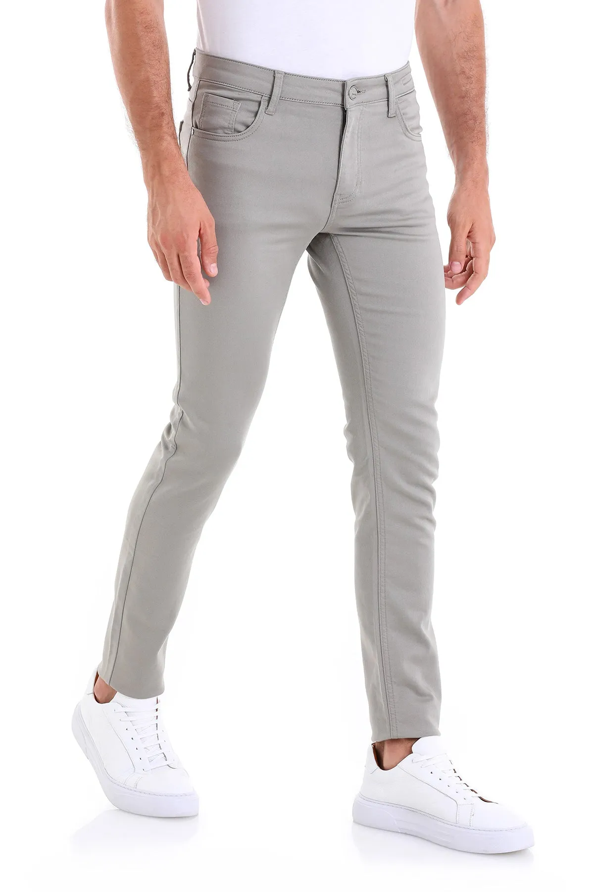 Slim Fit Rock-Toned 5 Pocket Low Waist Cotton Casual Pants