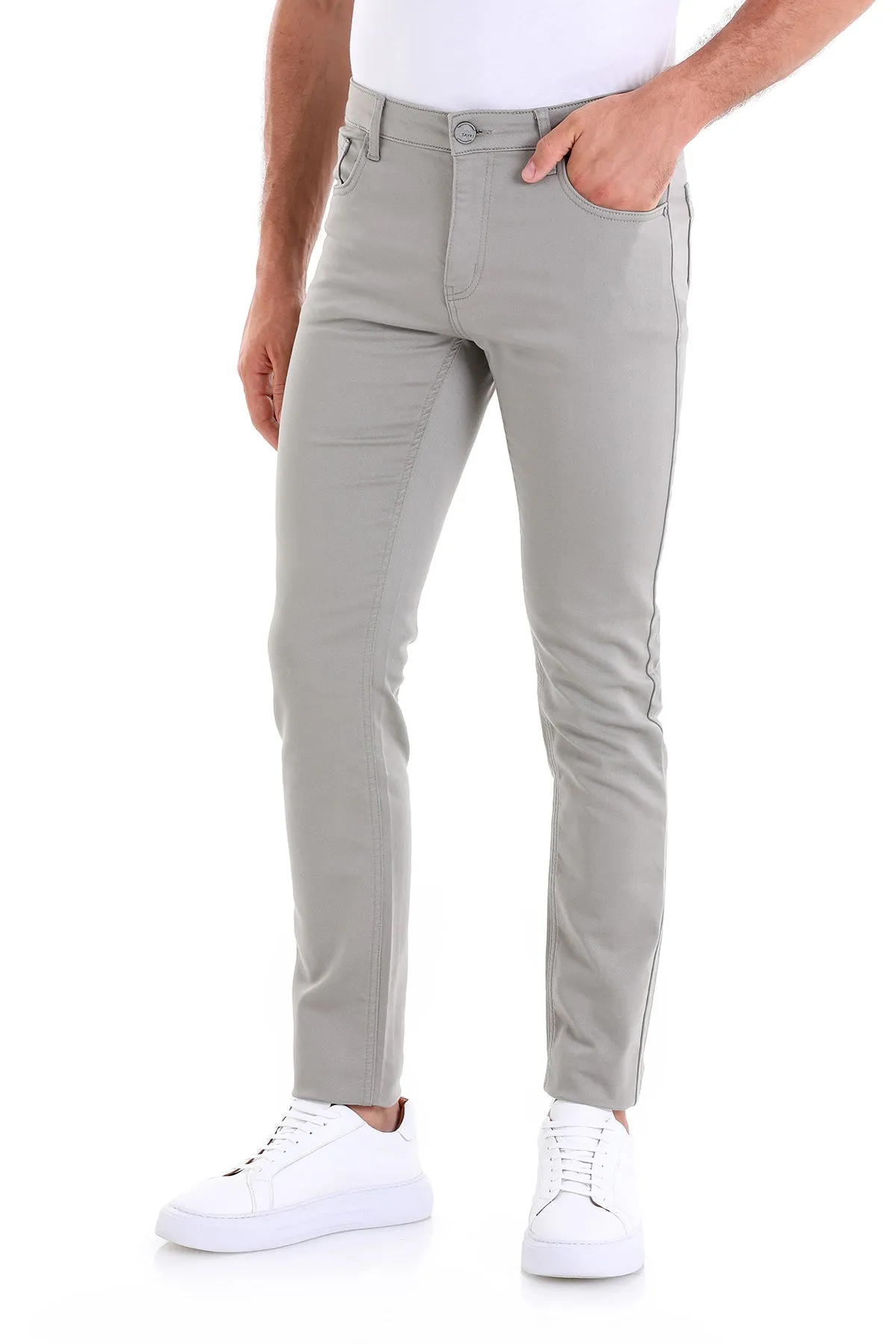 Slim Fit Rock-Toned 5 Pocket Low Waist Cotton Casual Pants