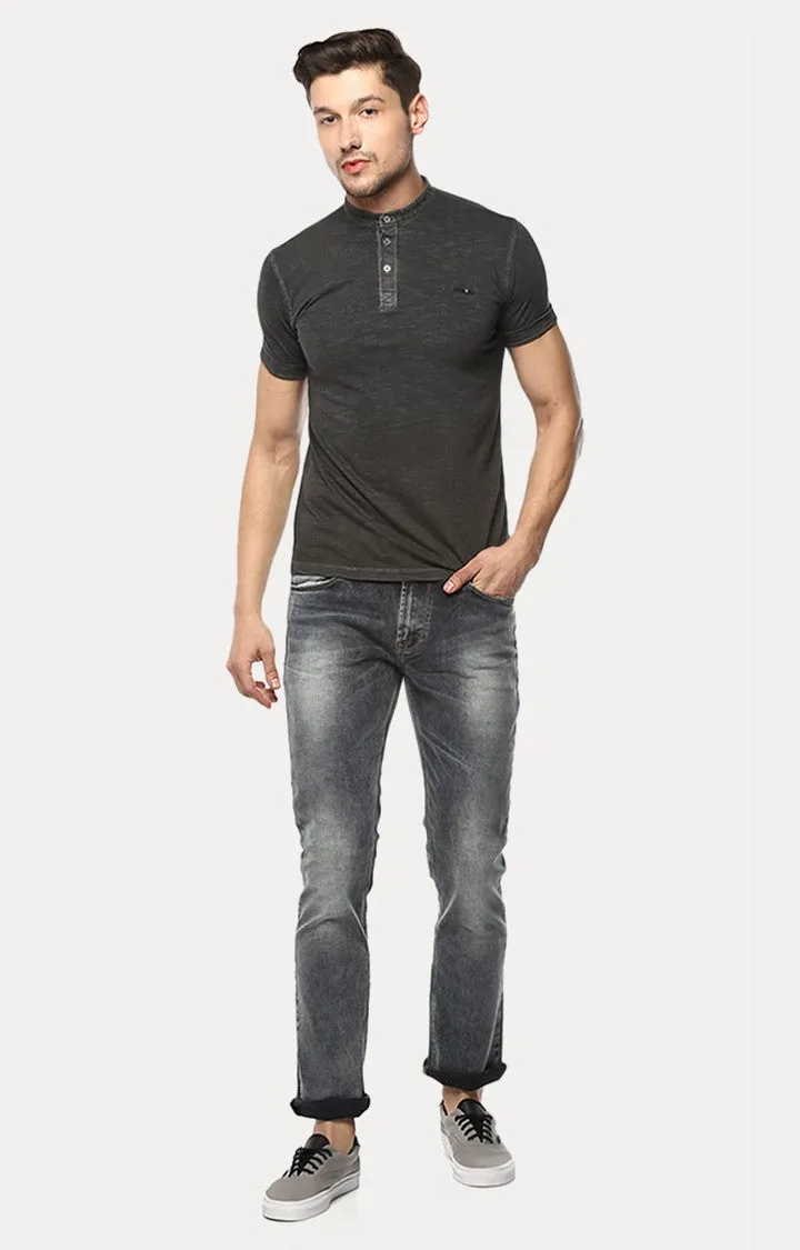 Spykar Charcoal Black Melange Slim Fit Men T-Shirts