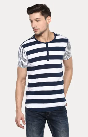 Spykar Navy Blue Striped Slim Fit Men T-Shirts