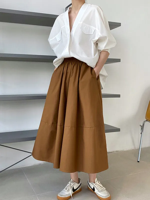 Stylish A-Line Elastics Solid Color Skirts