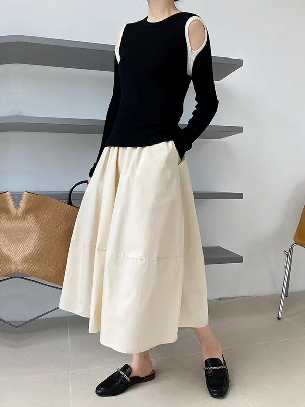 Stylish A-Line Elastics Solid Color Skirts