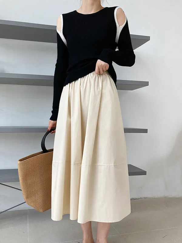 Stylish A-Line Elastics Solid Color Skirts