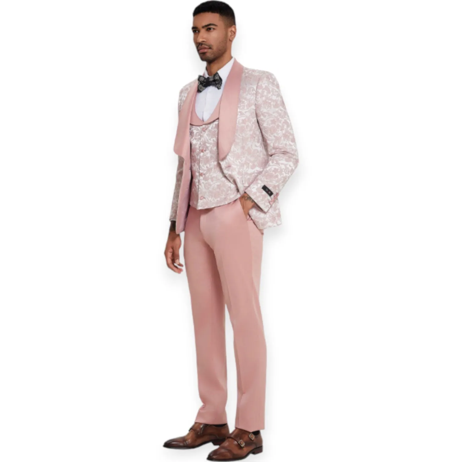 TAZZIO: Jacquard 3pc Skinny Fit Suit M408SK