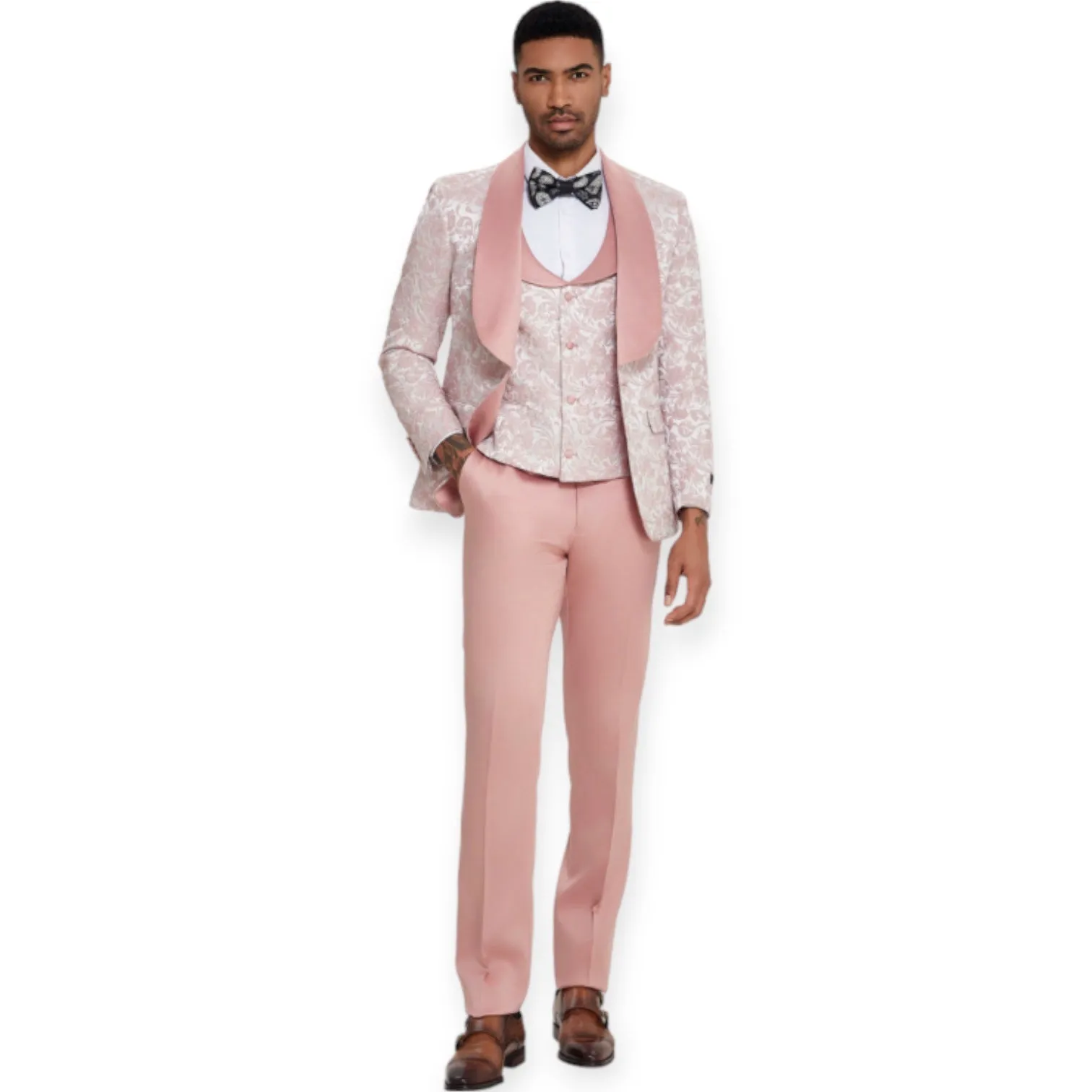 TAZZIO: Jacquard 3pc Skinny Fit Suit M408SK