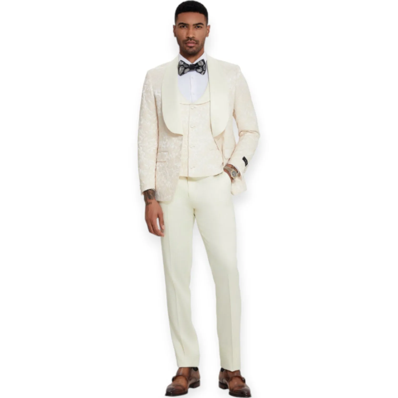 TAZZIO: Jacquard 3pc Skinny Fit Suit M408SK