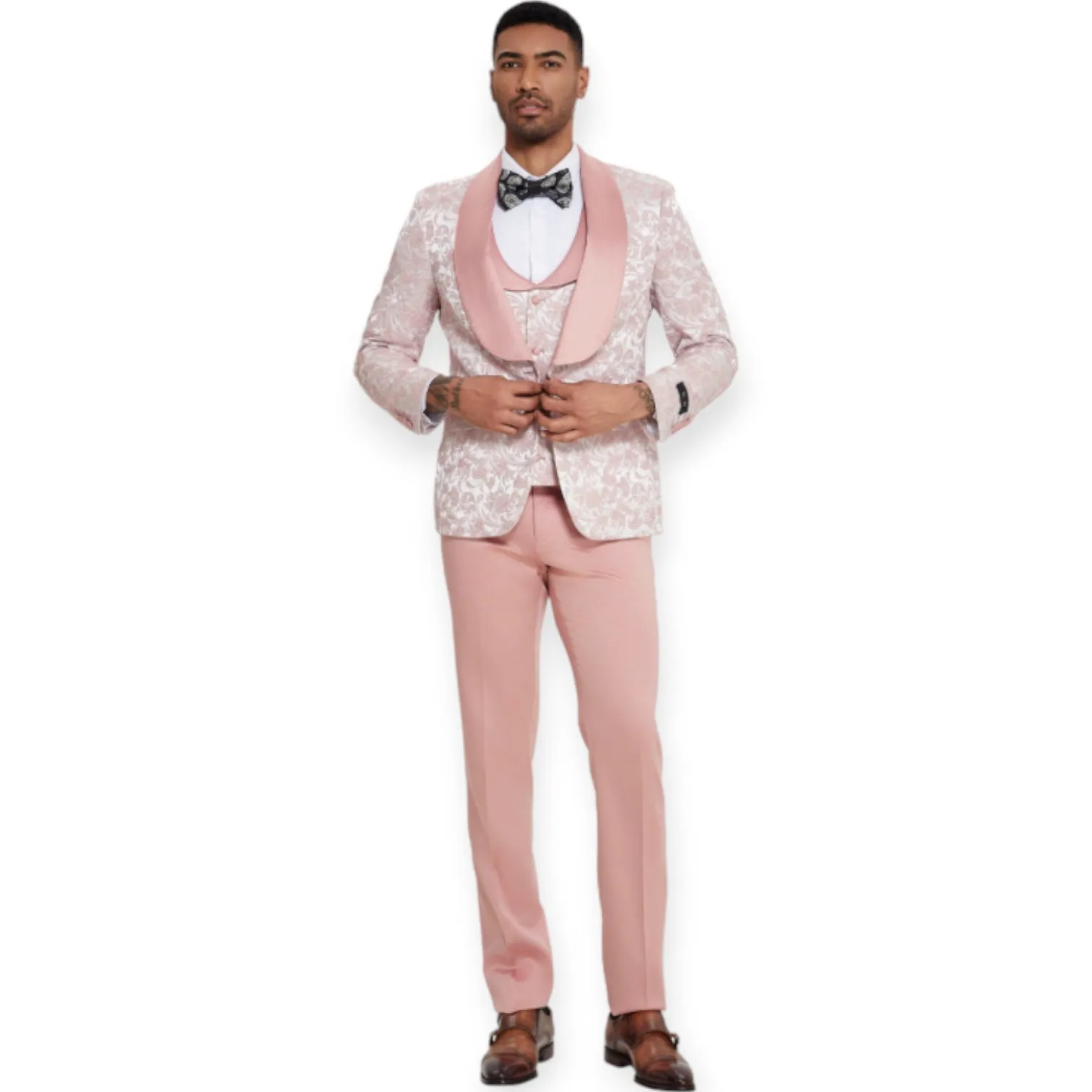 TAZZIO: Jacquard 3pc Skinny Fit Suit M408SK