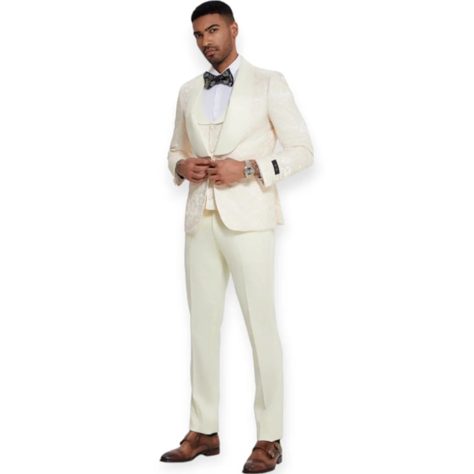 TAZZIO: Jacquard 3pc Skinny Fit Suit M408SK