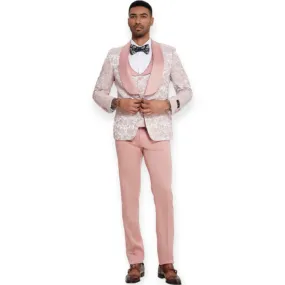 TAZZIO: Jacquard 3pc Skinny Fit Suit M408SK