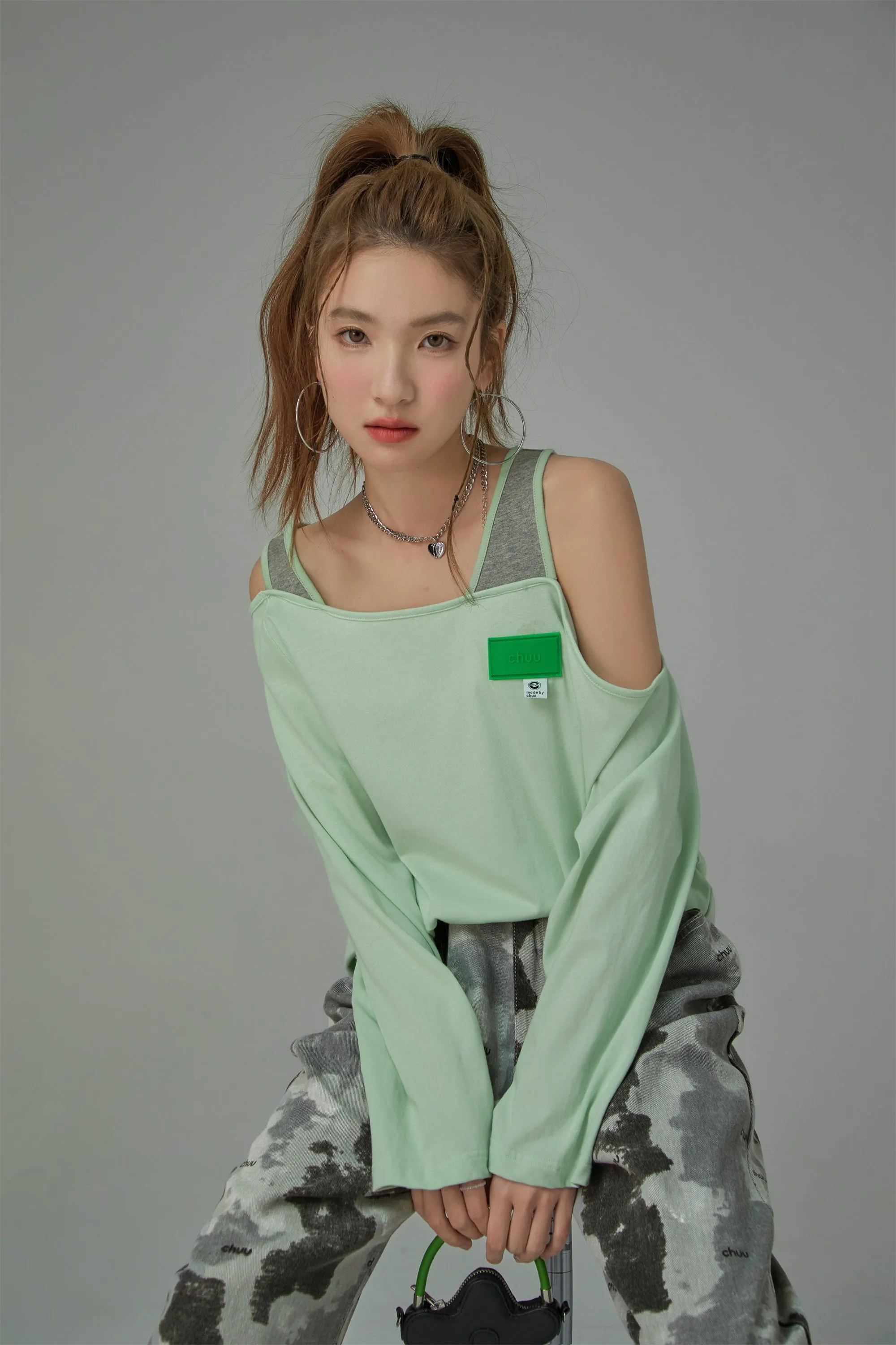 Unbalanced Off Shoulder Long Sleeve T-shirt