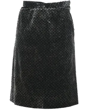 Velvet Black & Silver Checked Pencil Skirt - S