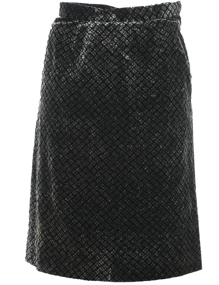 Velvet Black & Silver Checked Pencil Skirt - S