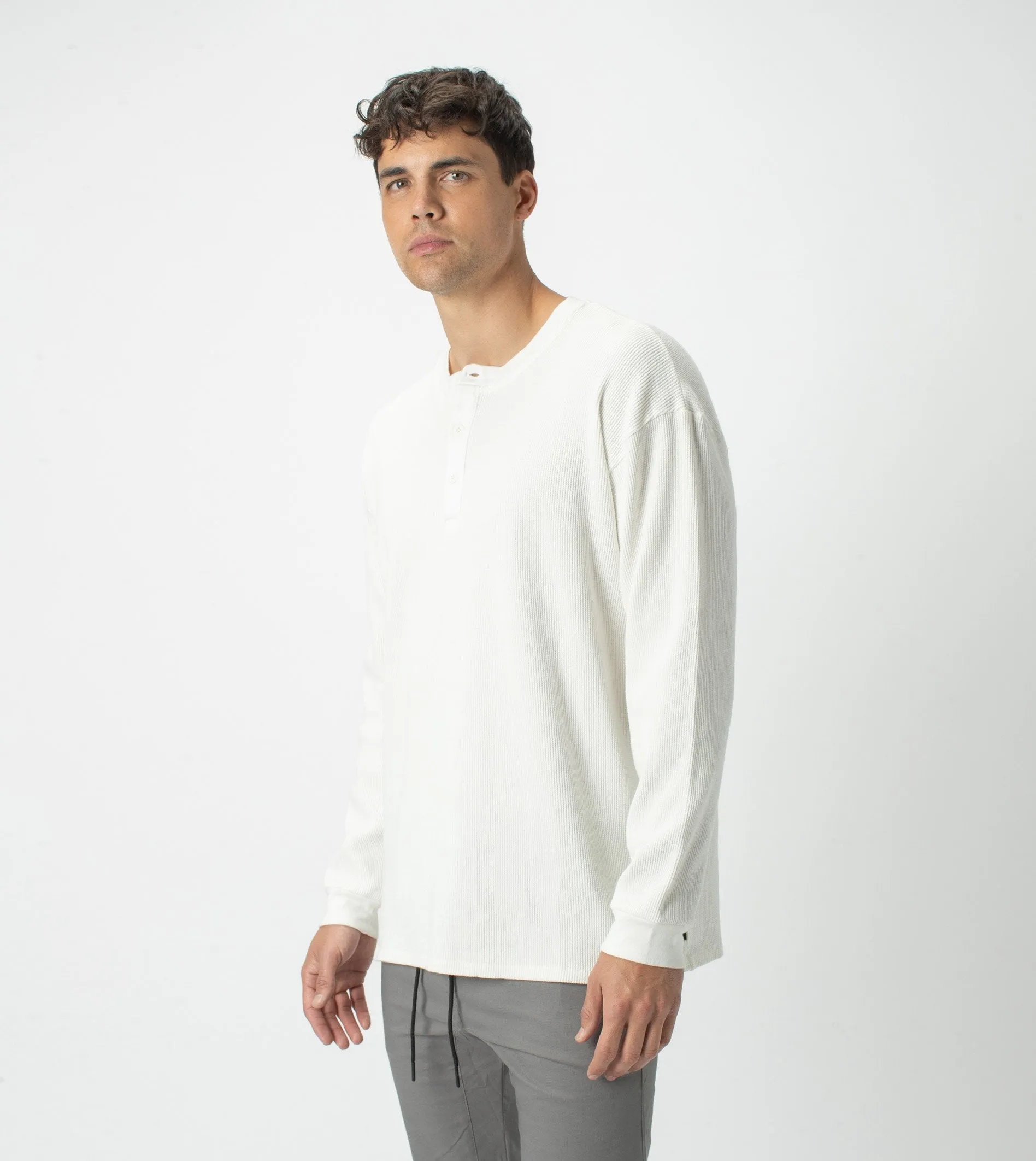 Waffle Henley LS Tee Milk