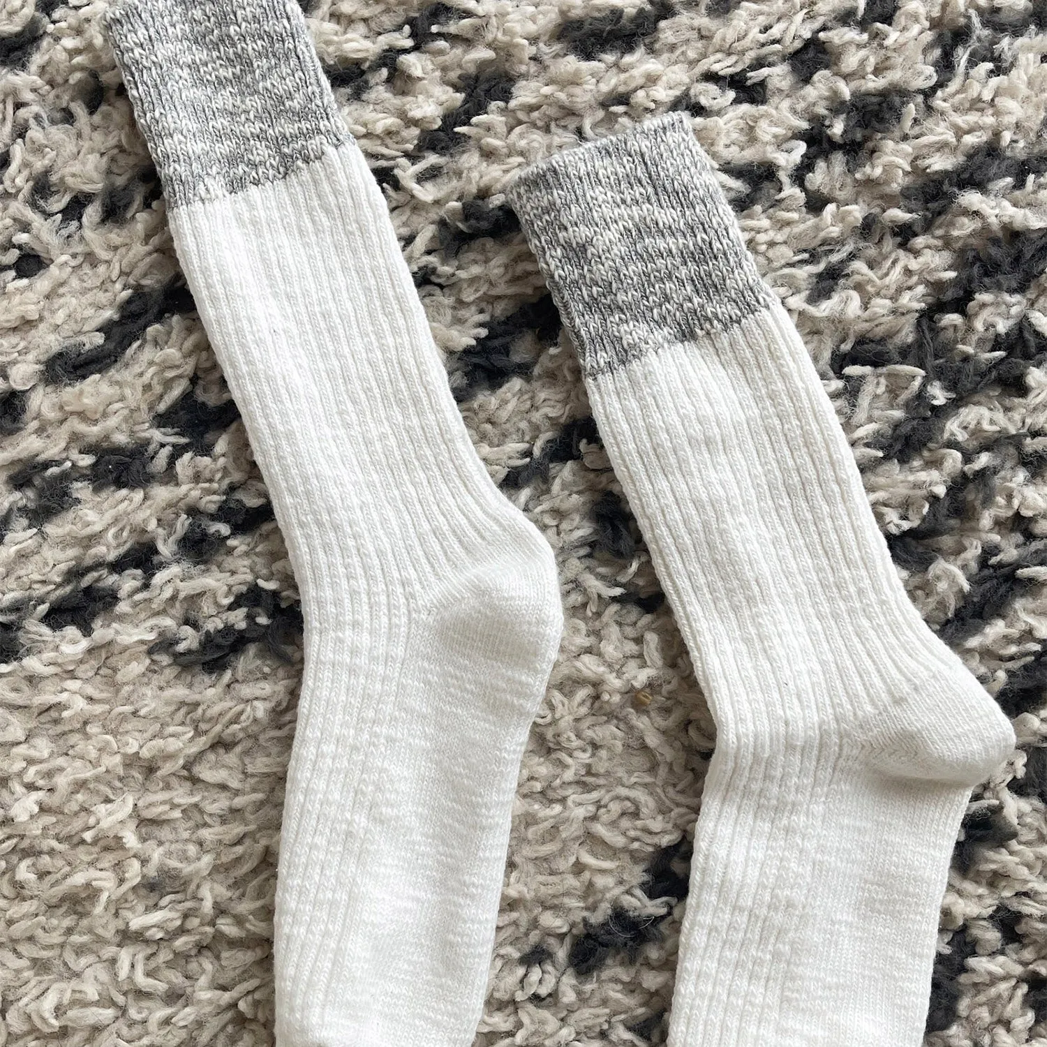 Womens Cotton Colour Block Cottage Socks - White Linen/Heather Grey